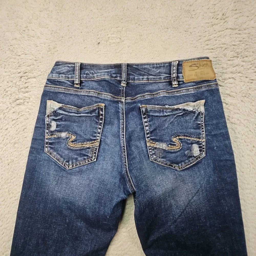 Silver Jeans Suki Capri Womens 31 Blue Denim Western Dark Wash Distressed Faded